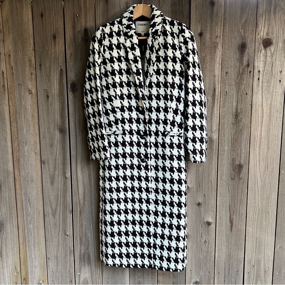 L’AGENCE Long Coat Houndstooth Black/Ivory